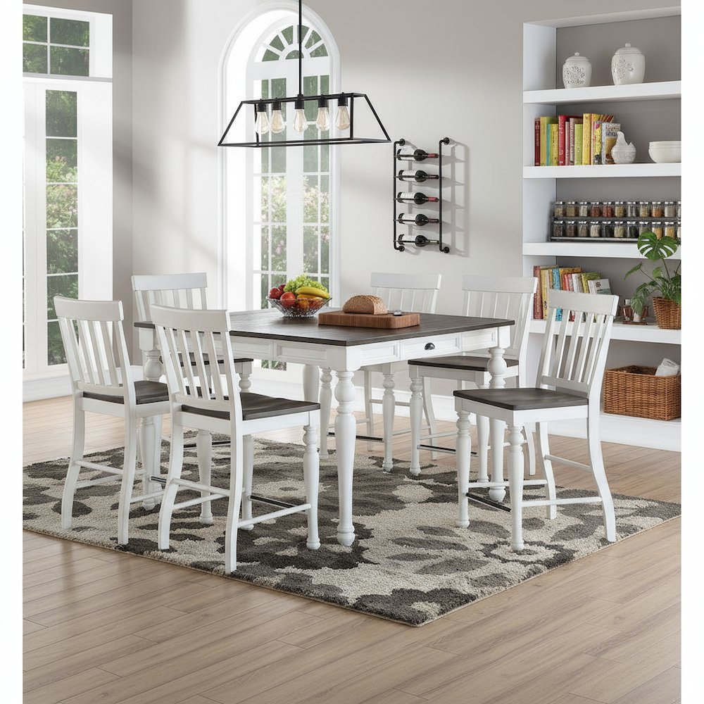 Two Tone Counter Height Dining Set, Extendable Table, 7 Piece, Storage Drawer