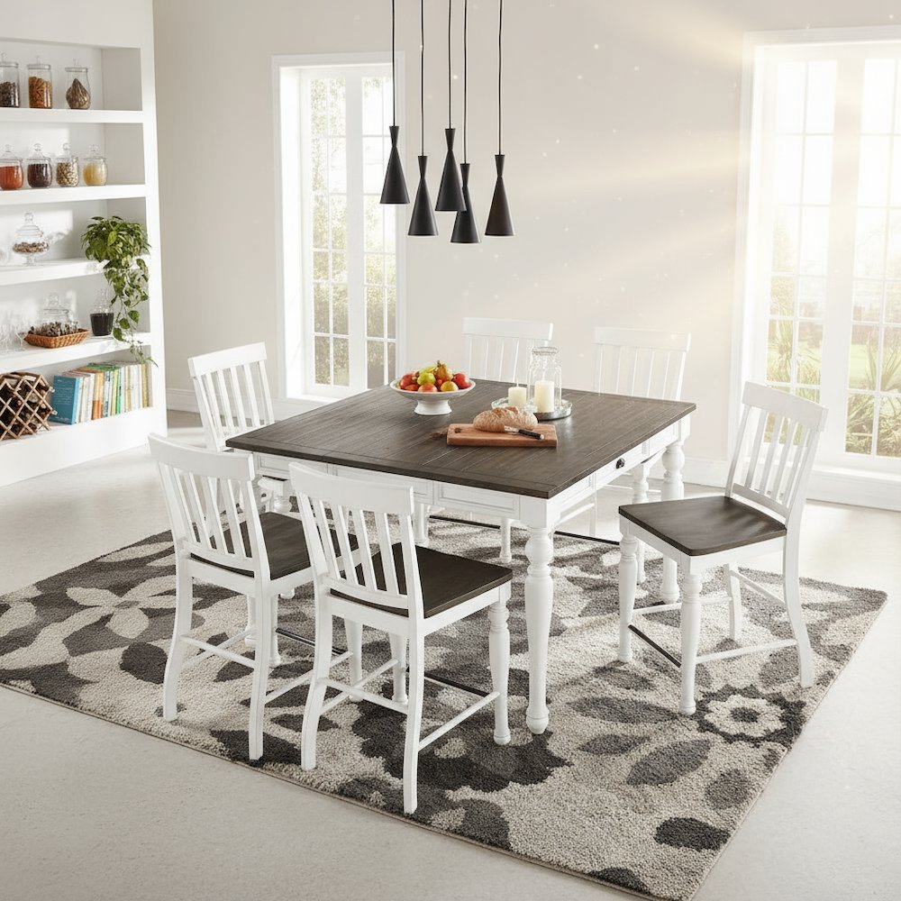Two Tone Counter Height Dining Set, Extendable Table, 7 Piece, Storage Drawer