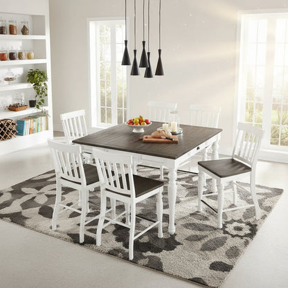 Two Tone Counter Height Dining Set, Extendable Table, 7 Piece, Storage Drawer
