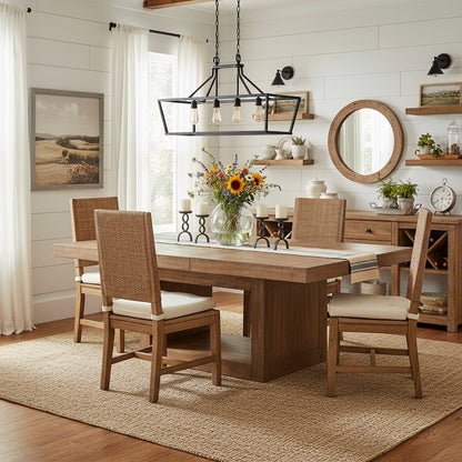 Expandable Dining Table, Faux Plank Top, 18-Inch Leaf, Acacia