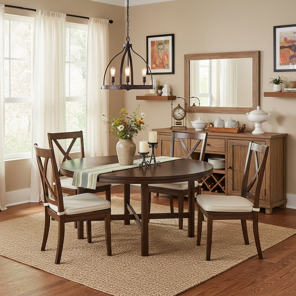 Grand Square Dining Table, Fancy Face Oak Veneer, Unique Double Top, Brown