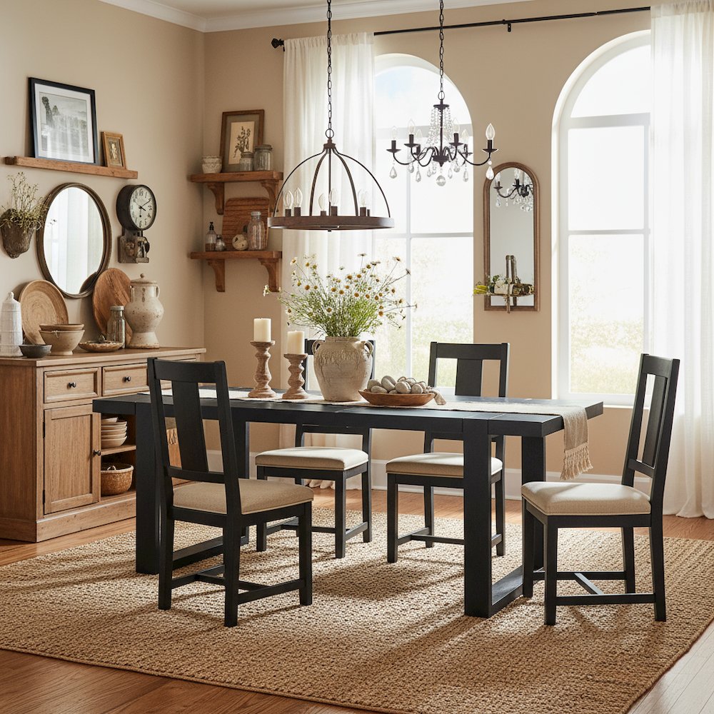 Counter Table, 77"W to 95"W, Floating Top, Double Pedestal, Black