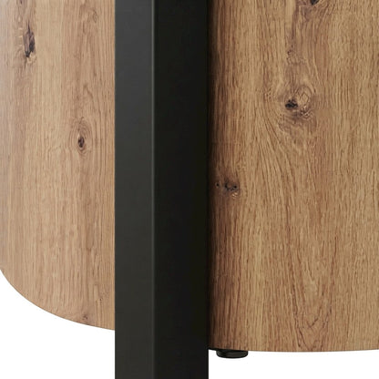 Round Faux Wood Coffee and Cocktail Table with Iron Frame, MDF Construction, Tan