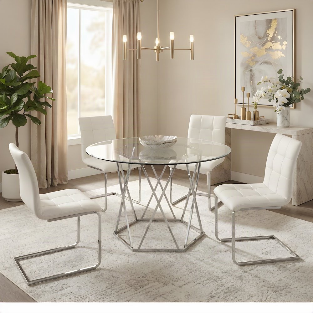 Vegan Leather Modern Dining Side Chair with Iron Base, Urban Contemporary, White