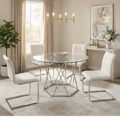 Vegan Leather Modern Dining Side Chair with Iron Base, Urban Contemporary, White