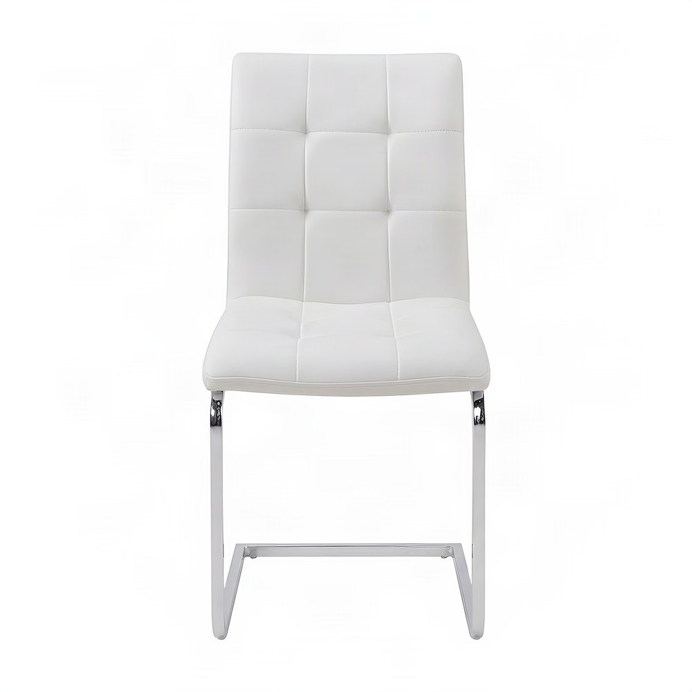 Vegan Leather Modern Dining Side Chair with Iron Base, Urban Contemporary, White