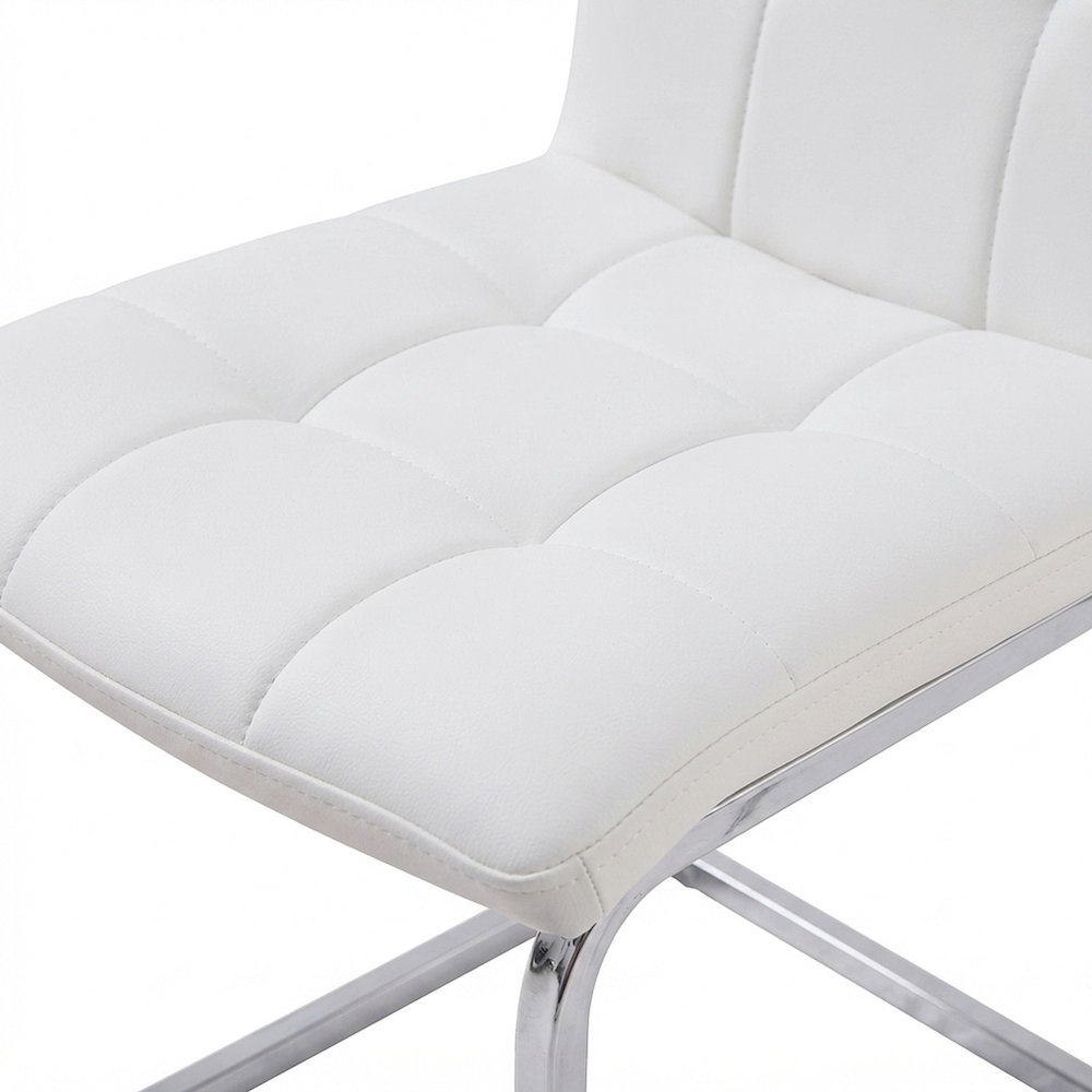 Vegan Leather Modern Dining Side Chair with Iron Base, Urban Contemporary, White
