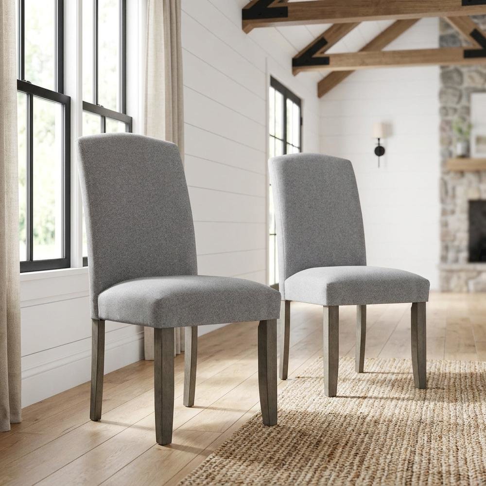 Polyester Upholstered Dining Chair with Birch Wood and Iron Legs, Gray