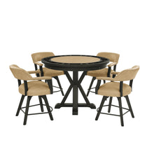 Counter Table with Game Top, 4 Counter Chairs, Black Finish, Sand Vegan Leather