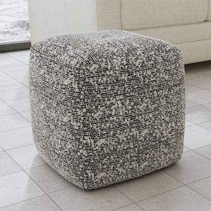 Nahara Boucle Black Woven Square Pouf