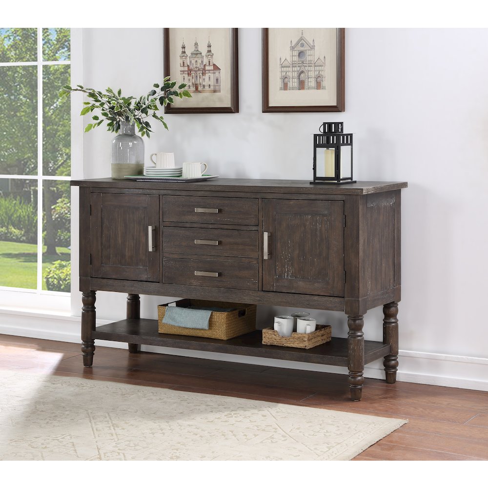 Mango and Acacia Wood Buffet Cabinet, Sideboard with Storage Credenza, Brown