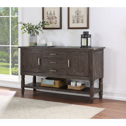 Mango and Acacia Wood Buffet Cabinet, Sideboard with Storage Credenza, Brown