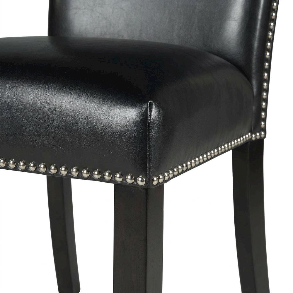 Faux Leather Upholstered Dining Chairs with Birch Legs, Black, Set of 2