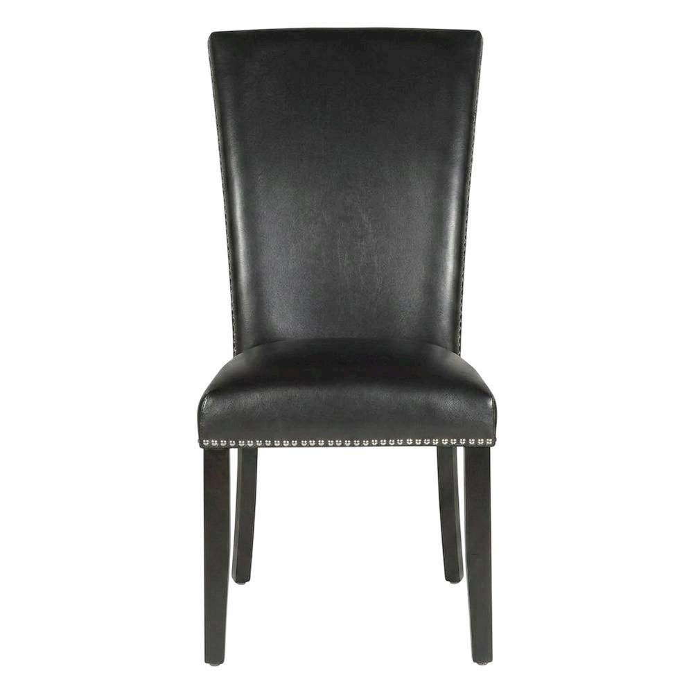 Faux Leather Upholstered Dining Chairs with Birch Legs, Black, Set of 2