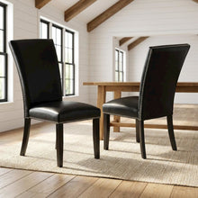 Faux Leather Upholstered Dining Chairs with Birch Legs, Black, Set of 2