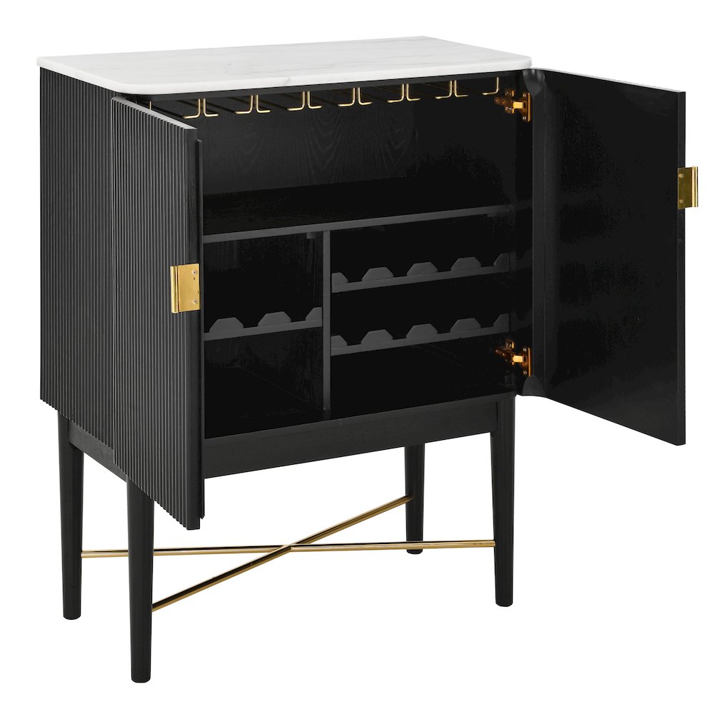 Vida Marble Top WIne Cabinet, Black Finish