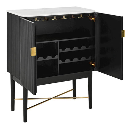 Vida Marble Top WIne Cabinet, Black Finish