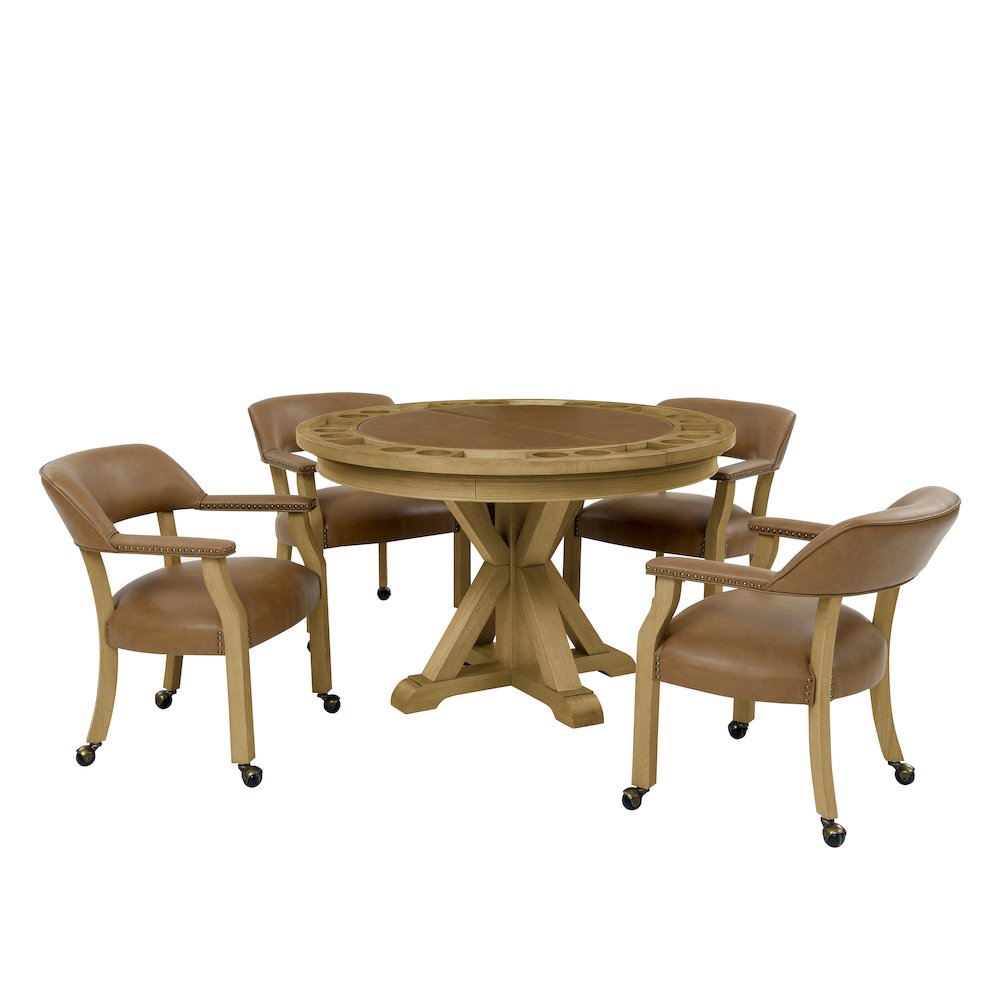 Rylie Dining Table with Game Top & 4 Captains Chairs, Natural Finish
