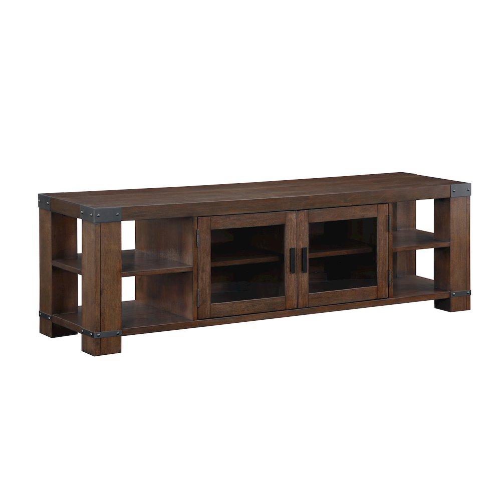 Wood Veneer and Iron Farmhouse TV Stand, Entertainment Center, Brown