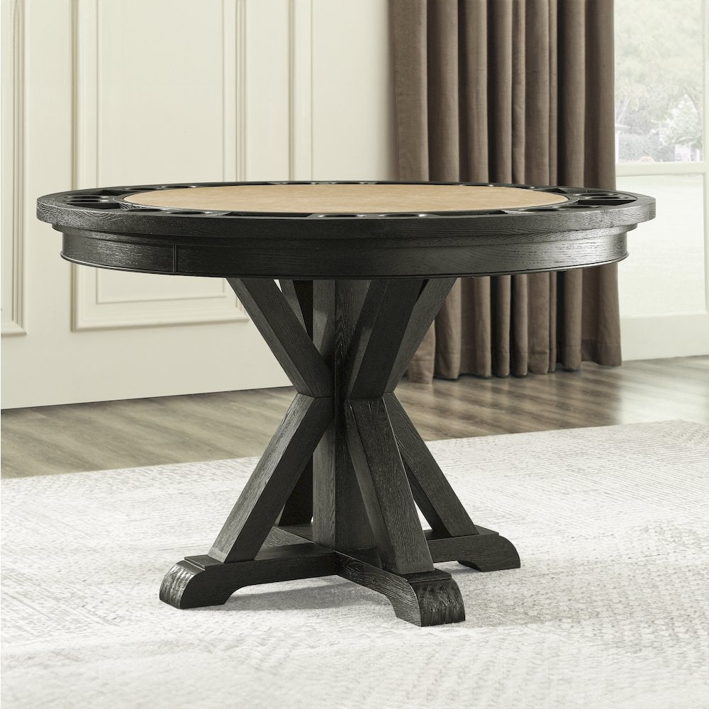Rylie Dining Table with Game Top, Black Finish with Sand Vegan Leather
