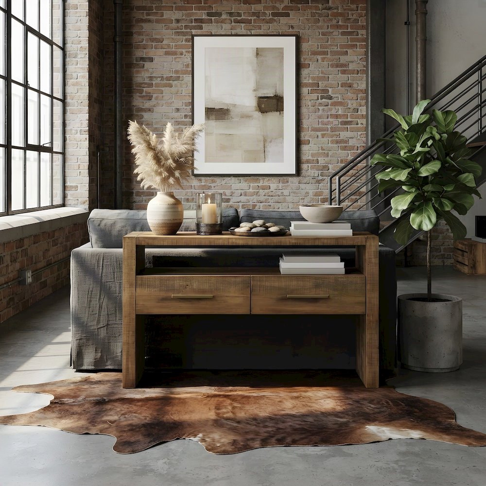 Iron and Wood Top Sofa Table, Narrow Entryway and Hallway Console Table, Brown