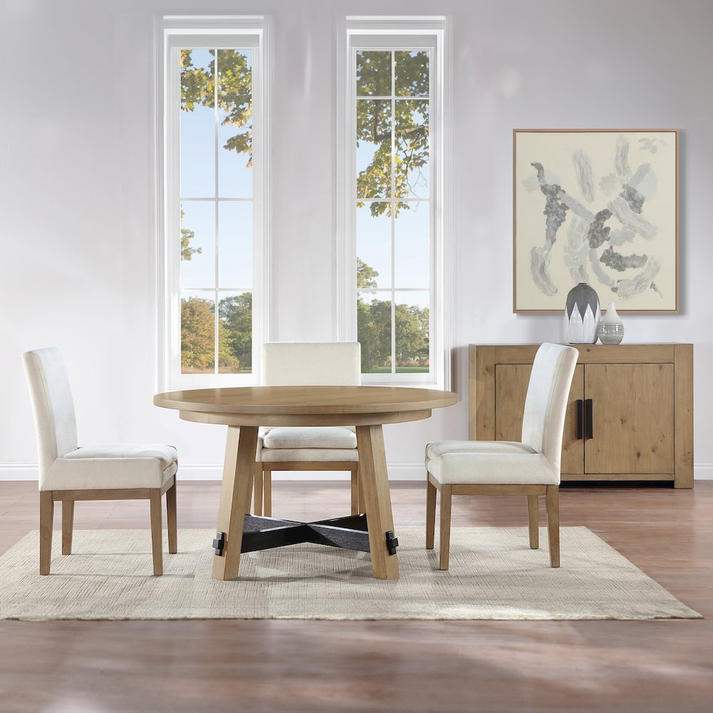 Aubrey 5-Piece 54" Dining Table Set with 4 Upholstered Parsons Chairs, Brown