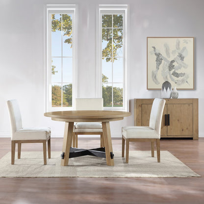 Aubrey 5-Piece 54" Dining Table Set with 4 Upholstered Parsons Chairs, Brown