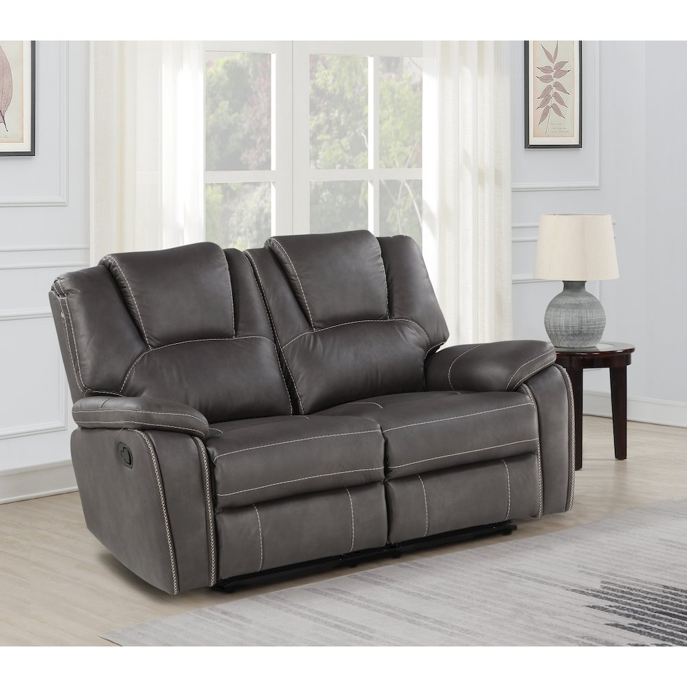 Faux Leather Manual Dual Recliner Loveseat Sofa, Small Love Seat Couch, Gray