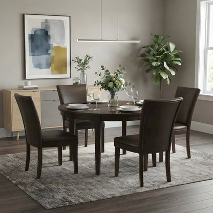 Faux Leather Upholstered Dining Chair with Rubberwood and Iron Legs, Brown