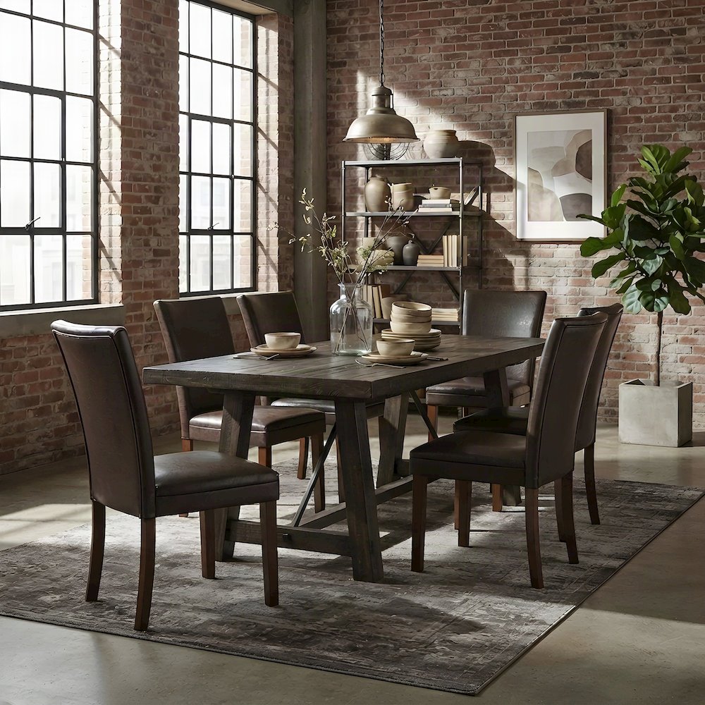 Faux Leather Upholstered Dining Chair with Rubberwood and Iron Legs, Brown