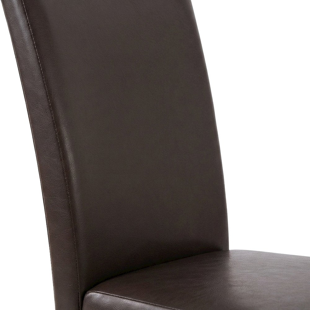 Faux Leather Upholstered Dining Chair with Rubberwood and Iron Legs, Brown