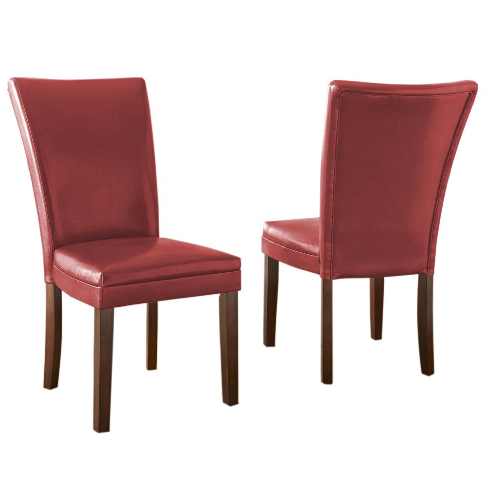Parsons Chair, Red - Set of 2, Dark oak wood finish with burnishing