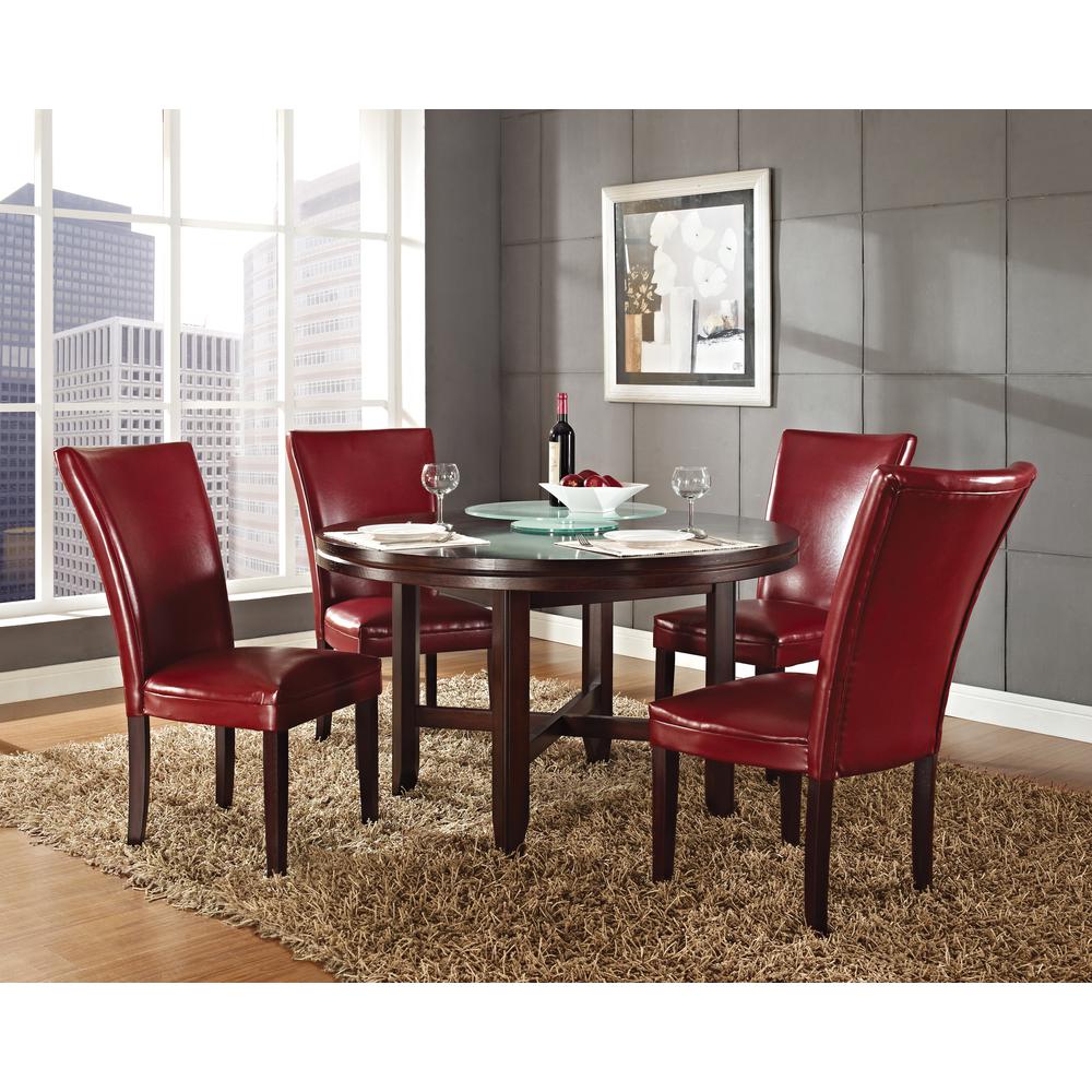Parsons Chair, Red - Set of 2, Dark oak wood finish with burnishing