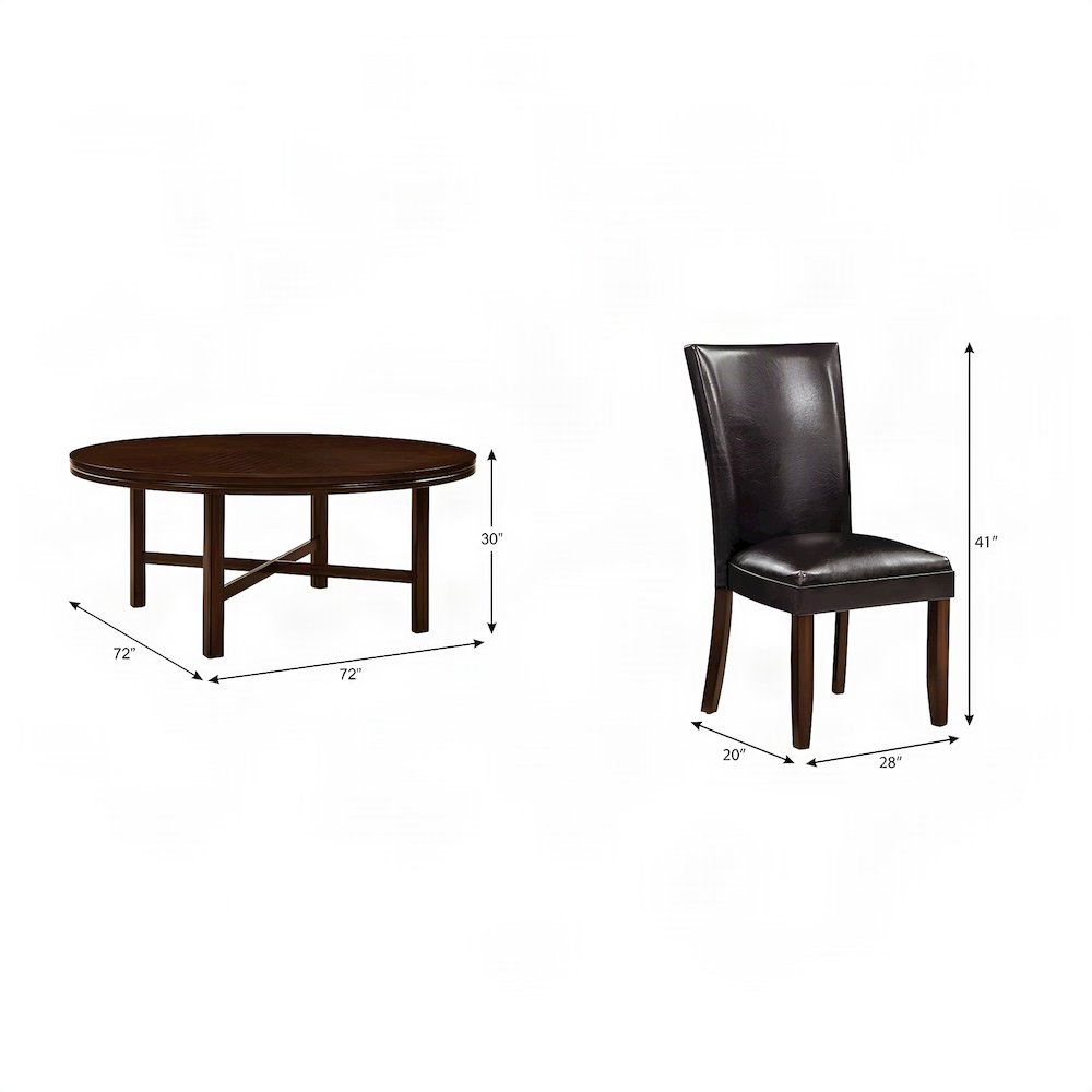 Rubberwood Dining Table with Faux Leather Chairs 7 Piece Set, Brown