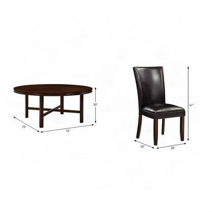 Rubberwood Dining Table with Faux Leather Chairs 7 Piece Set, Brown