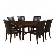 Rubberwood Dining Table with Faux Leather Chairs 7 Piece Set, Brown
