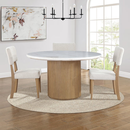 Colvin 52-inch Round White Marble Table, Brown Base