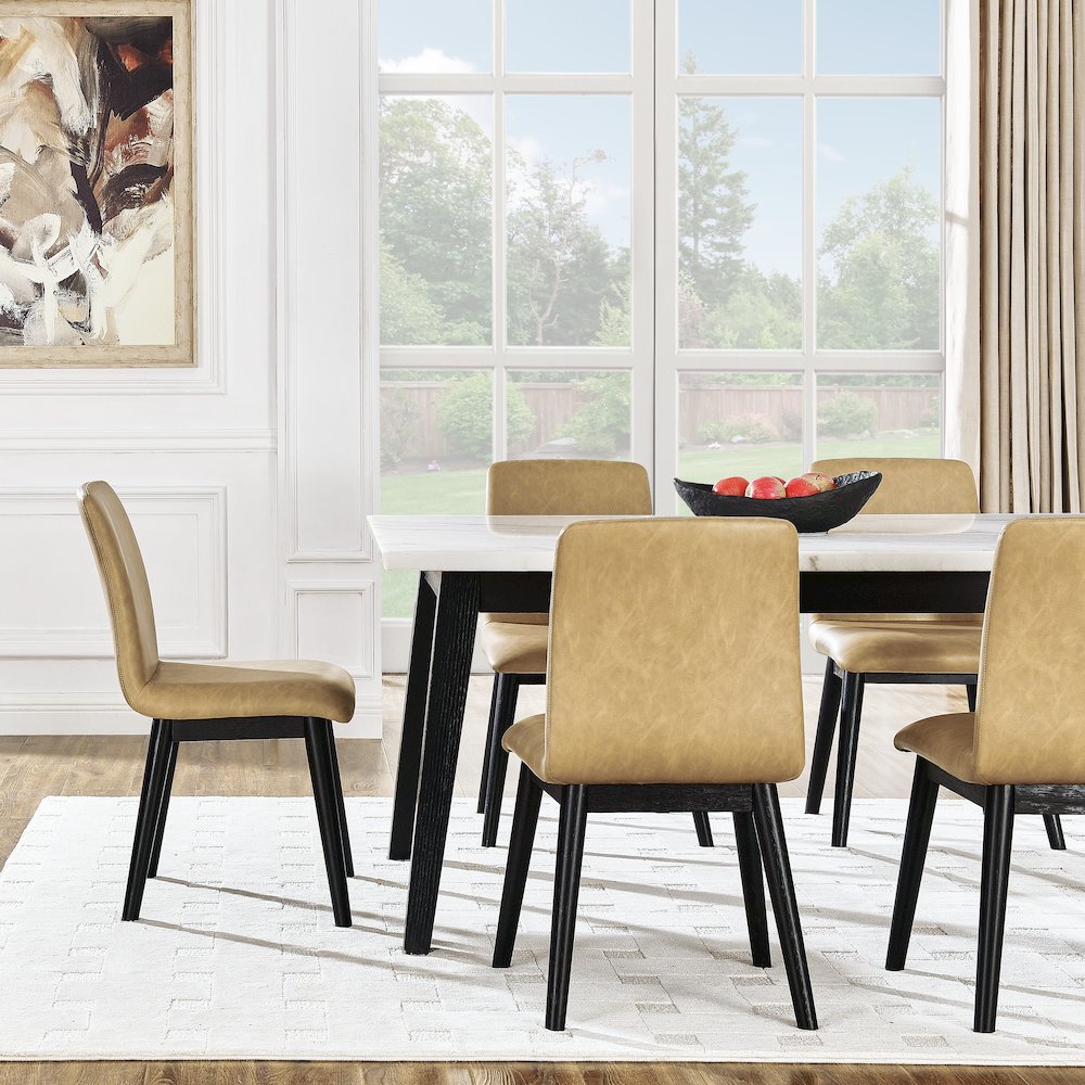 Vida 7-Piece White Marble Dining Set, Black Finish