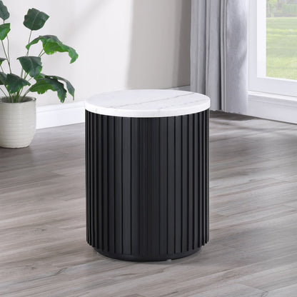 Colvin Round White Marble Top Table Set, Black Finish