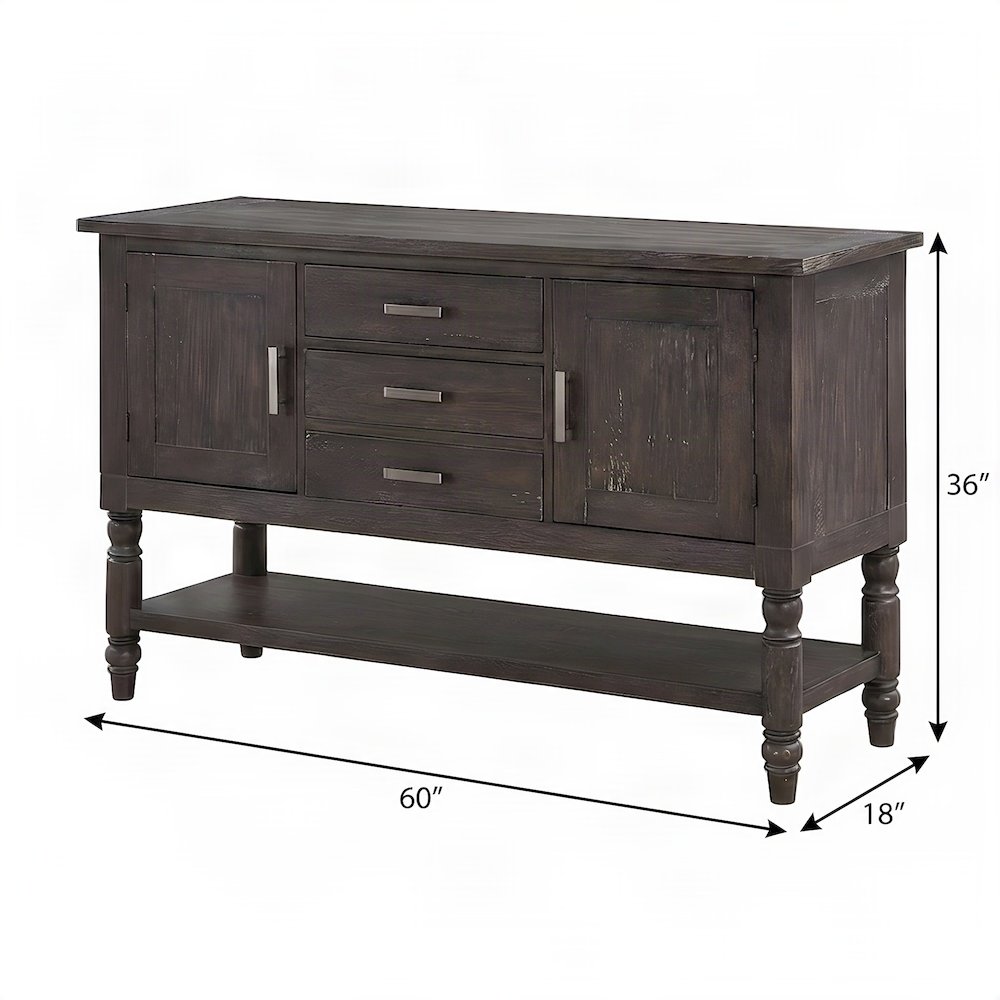 Mango and Acacia Wood Buffet Cabinet, Sideboard with Storage Credenza, Brown