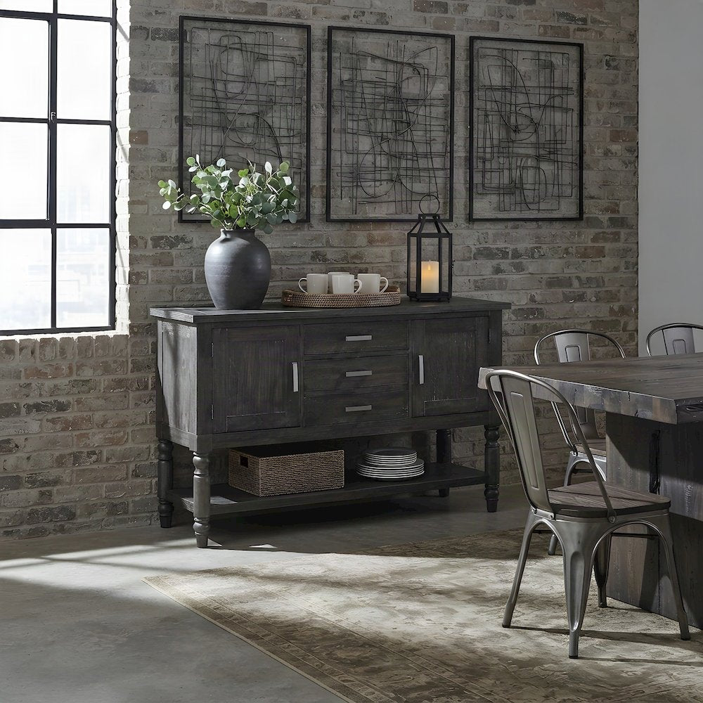 Mango and Acacia Wood Buffet Cabinet, Sideboard with Storage Credenza, Brown