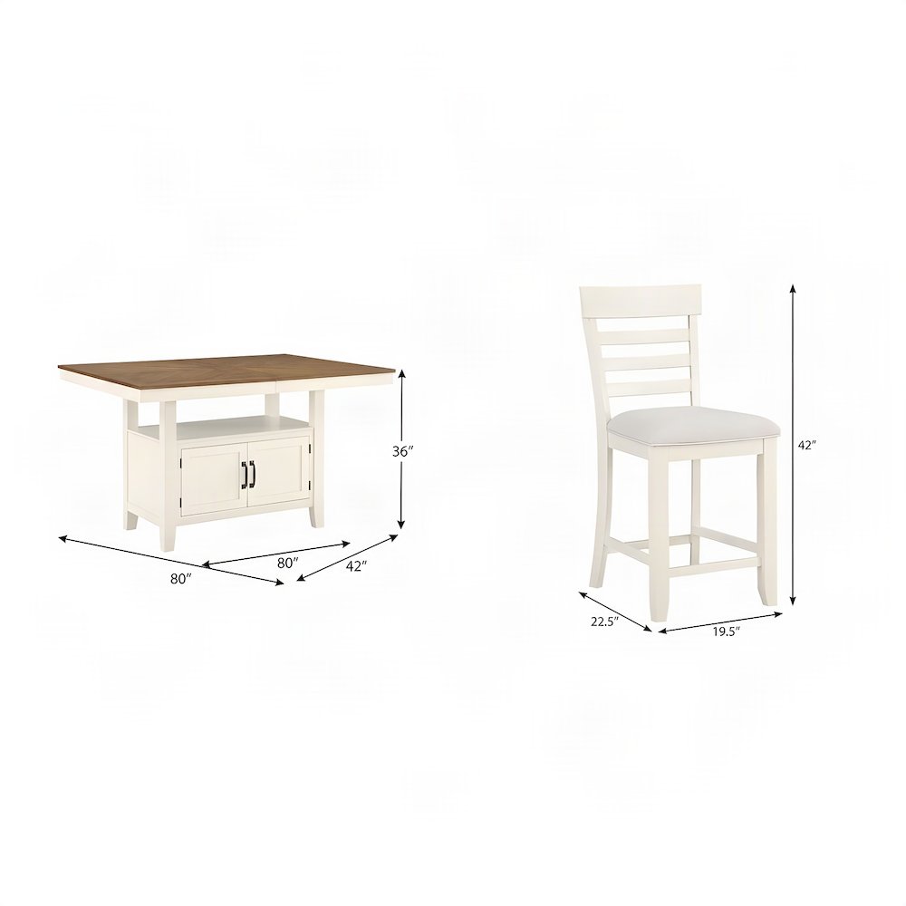 Rubberwood Dining Table with Upholstered Chairs, 5 Piece Set, White