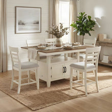 Rubberwood Dining Table with Upholstered Chairs, 5 Piece Set, White