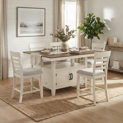 Rubberwood Dining Table with Upholstered Chairs, 5 Piece Set, White