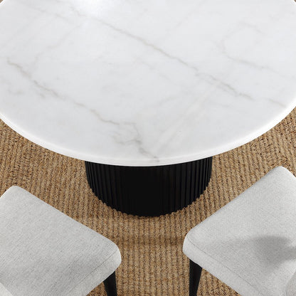 Colvin 5-Piece 52" Round White Marble Dining Set, Black