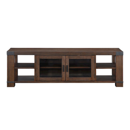 Wood Veneer and Iron Farmhouse TV Stand, Entertainment Center, Brown