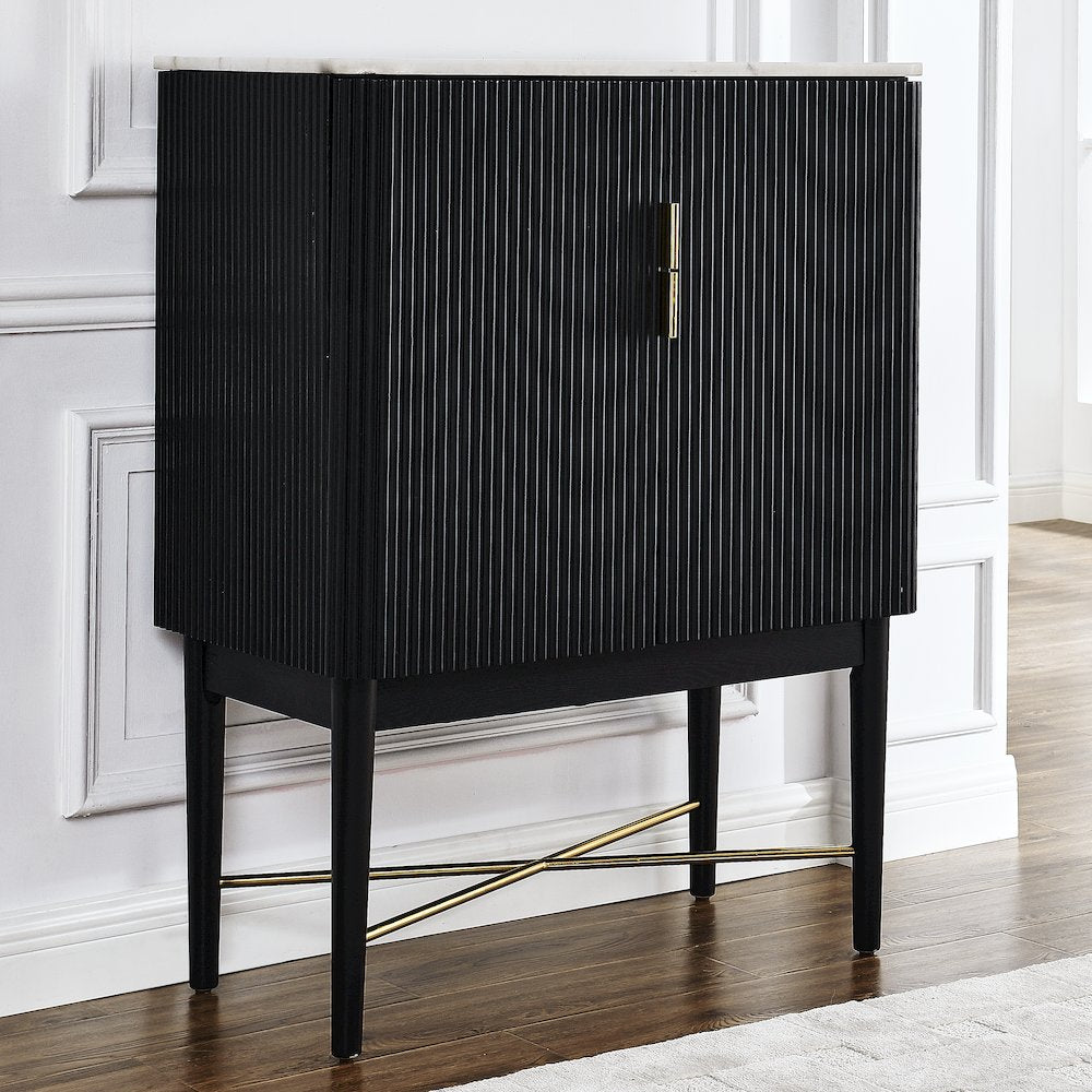 Vida Marble Top WIne Cabinet, Black Finish