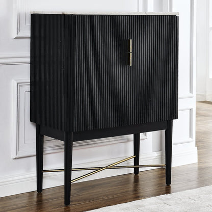 Vida Marble Top WIne Cabinet, Black Finish