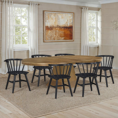 Vaughn 7-Piece 60-96" Driftwood Dining Set, 6 Willow Black Side Chairs
