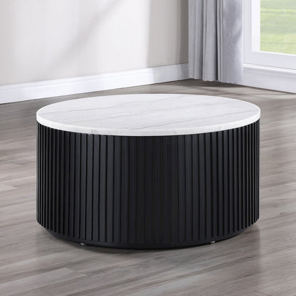 Colvin Round White Marble Top Table Set, Black Finish